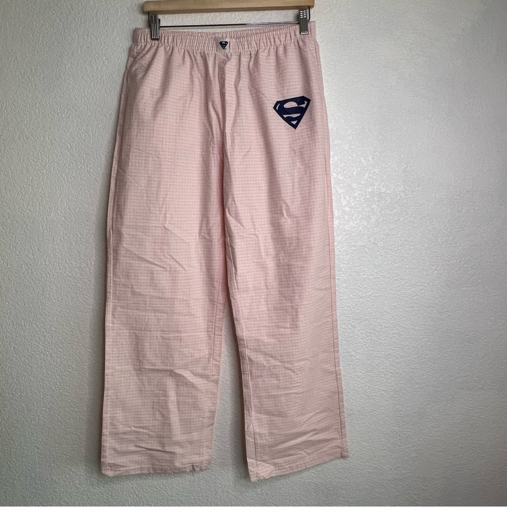 Superman Women's Cotton Sleep Pants Pink Plaid Medium NEW